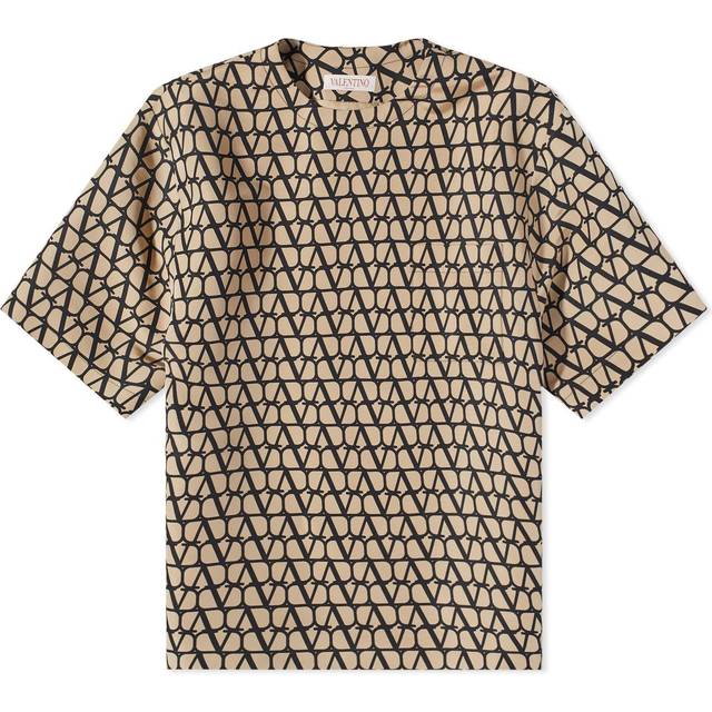 Valentino, Topp, Herr, S, Silke Crewneck T-shirt med ikon - brown (S)
