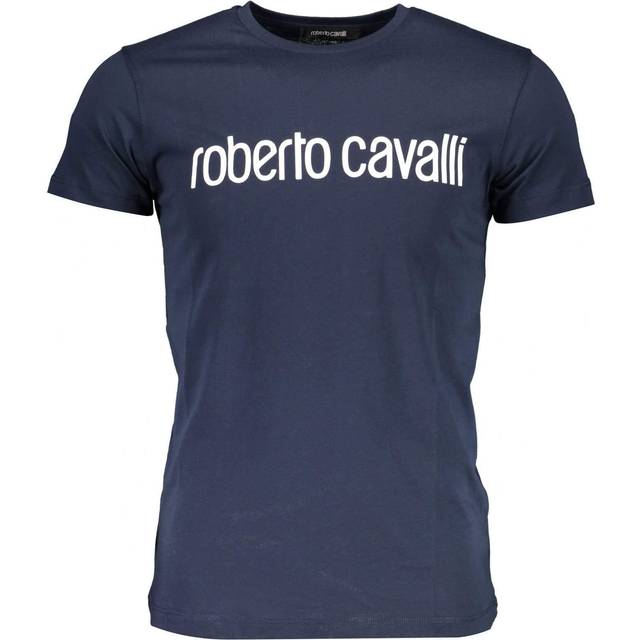Roberto Cavalli Mens Logo Navy Blue T-Shirt - Size X-Large