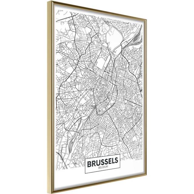 Inramad Poster / Tavla - City map: Brussels - 30x45 Guldram