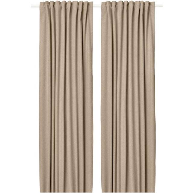 ROSENMANDEL rumsförmörkande gardiner, 1 par, gulbeige/med veckband, 135x250 cm