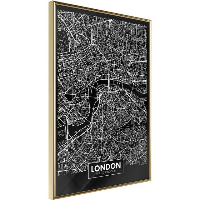 Inramad Poster / Tavla - City Map: London (Dark) - 40x60 Guldram