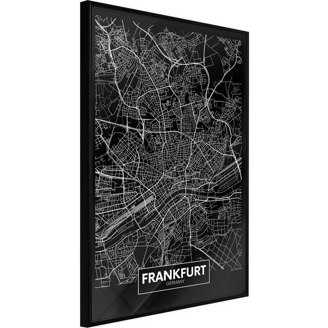Inramad Poster / Tavla - City Map: Frankfurt (Dark) - 30x45 Svart ram
