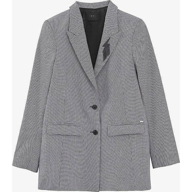 Ikks Womens Black Houndstooth-check Stretch-woven Blazer 8 - BLACK