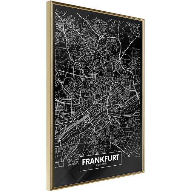 Inramad Poster / Tavla - City Map: Frankfurt (Dark) - 40x60 Guldram
