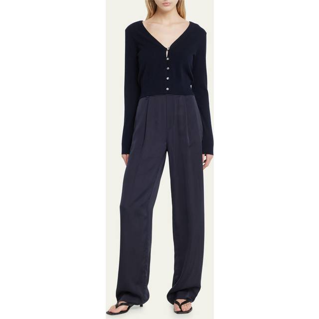 VINCE - Pleated Silk And Cotton-blend Wide-leg Pants - Black - x small