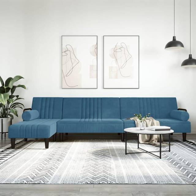 vidaXL L-formet sovesofa 260x140x70 cm velour blå