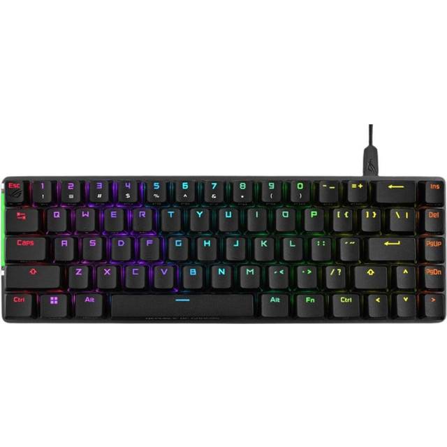 ASUS ROG Falchion Ace - Mekaniskt speltangentbord RGB 65% kompakt, ROG NX smörjnät, dämpat ljudskum, ABS-tangenter, KVM-funktionalitet, tre vinklar, fodral, svart - Spanska QWERTY