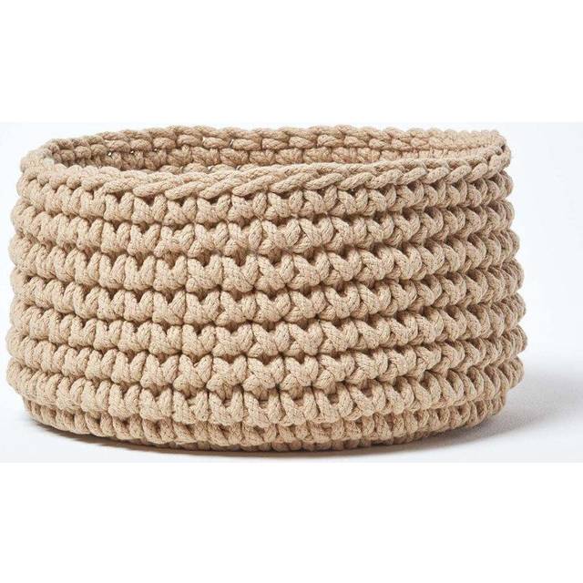 Homescapes Linen Cotton Knitted Round Storage Basket, 37 x 21 cm - Natural