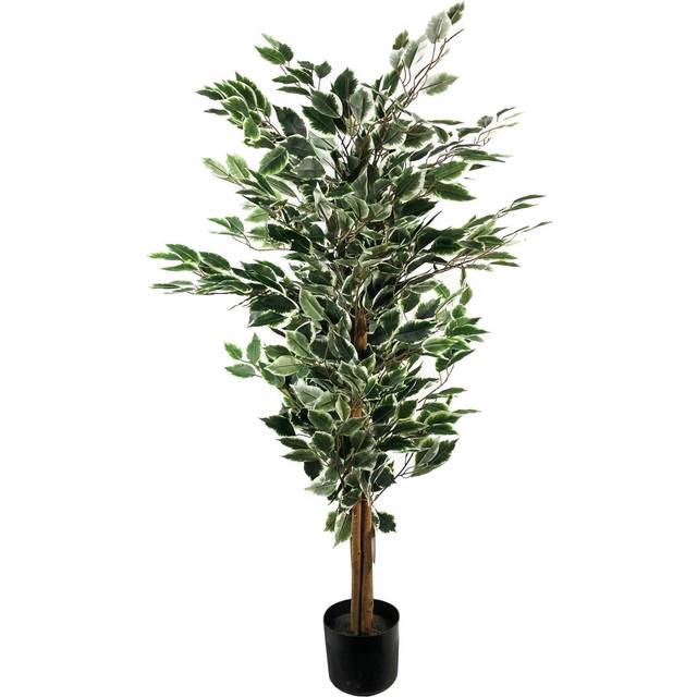 Leaf Artificial 130Cm Tall Variegated White/Green Bushy Ficus Tree, Green