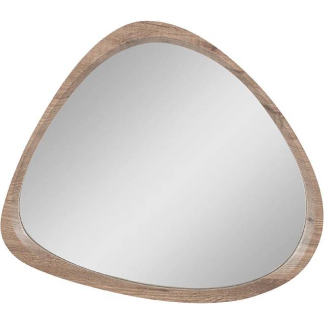 Dark Wood Veneer Curved Wall Mirror - Grey
