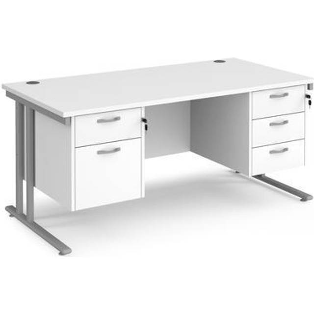 Office Desk | Rectangular Desk 1600mm With Double Pedestal | White Top With Silver Frame | 800mm Depth | Maestro 25 MC16P23SWH