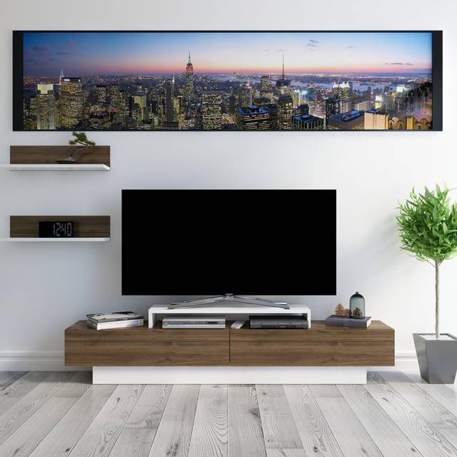 Decorotika Lusi 180 Cm Tv Unit With Shelves For Tvs Up To 71" - White And Walnut, Multi