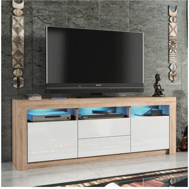 TV Unit 160cm LED Creative Furniture - Oak & White Gloss Doors