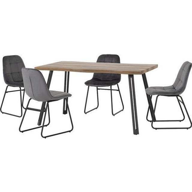 Seconique Quebec Wave & LUKas Dining Set - Medium Oak Effect/Grey Velvet, Grey