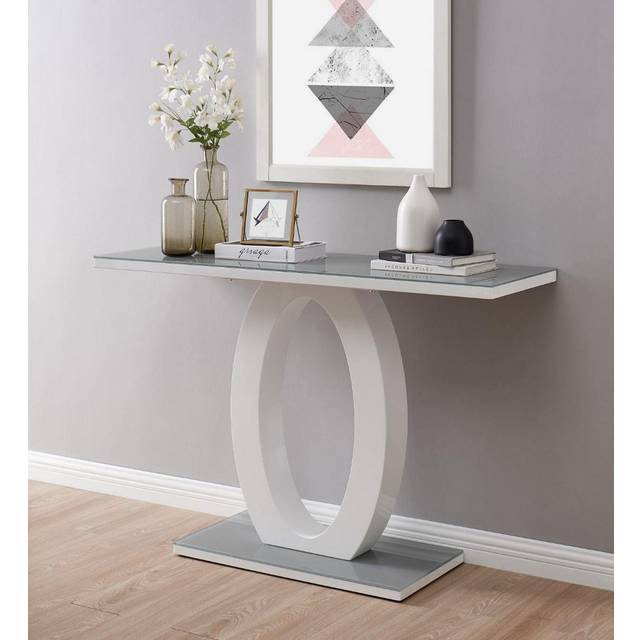 Giovani Modern Grey White Halo High Gloss Glass Console Table - White