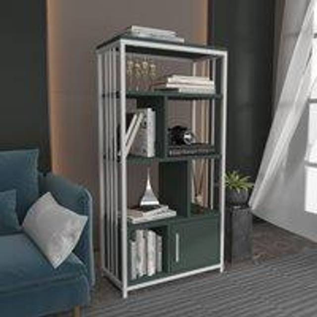 Valero 4-Tiers Bookcase with a Cabinet - Green & White