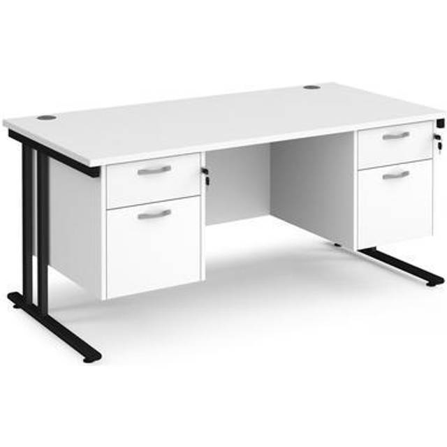 Office Desk | Rectangular Desk 1600mm With Double Pedestal | White Top With Black Frame | 800mm Depth | Maestro 25 MC16P22KWH