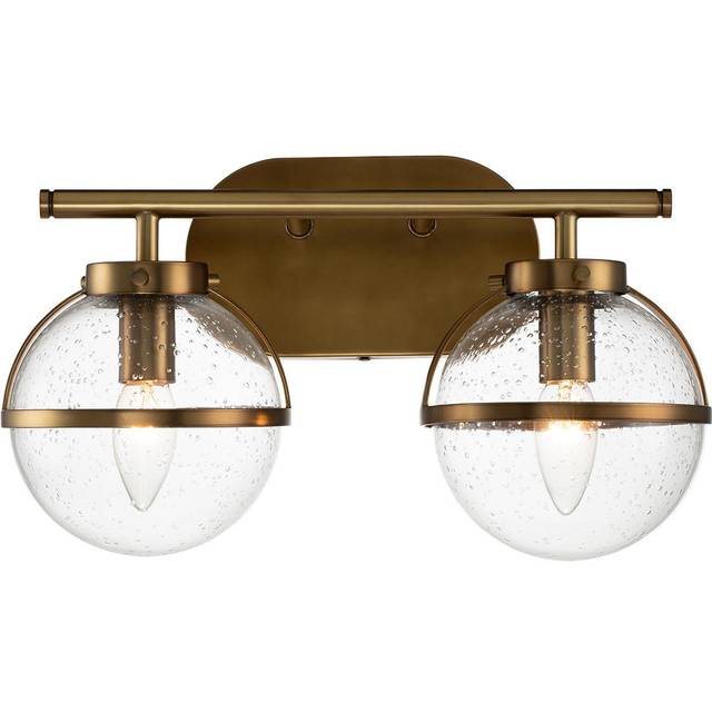 Hinkley Hollis 2 Light Bathroom Wall Light with Clear Seeded Glass - Aged Brass