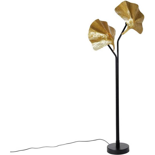 Qazqa - Oriental Floor Lamp Brass with Black 2-Light - Louka