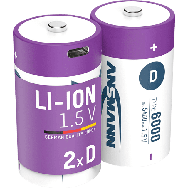 Ansmann 1314-0005 D Li-Ion Rechargeable Battery 6000mAh 2 Pack Wit...