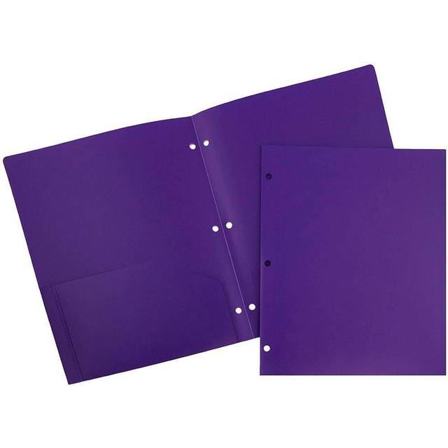 JAM PAPER Heavy Duty Plastic 3 Hole Punch Pocket Folders - Extra Tough School Folders - Purple - 6/Pack