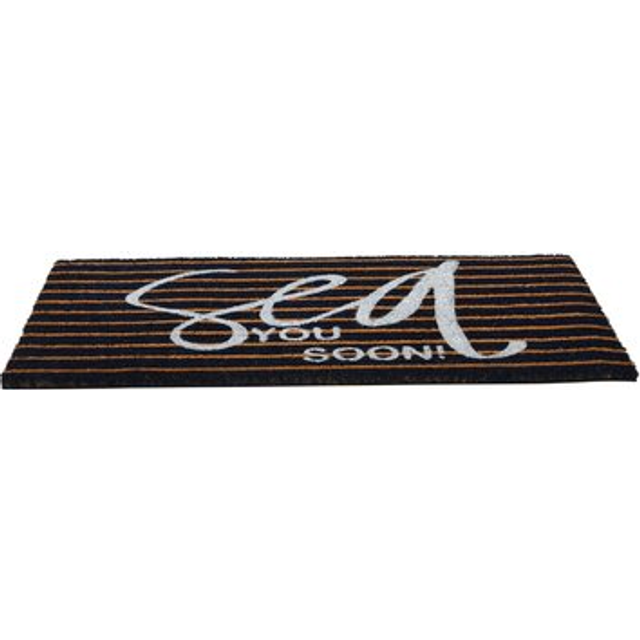 Creative Co-Op Coir Entry Doormat Sea You Soon with Non-Slip Liner Backing for Nautical or Coastal Home D?cor  Brown & White Stripe Design