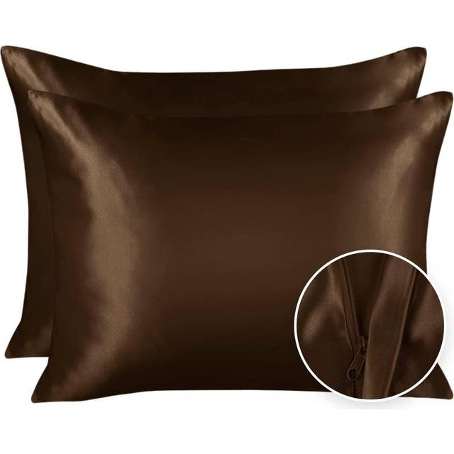 ShopBedding Luxury Satin Pillowcase for Hair - Standard Satin Pillowcase with Zipper  Brown (Pillowcase Set of 2) - Blissford