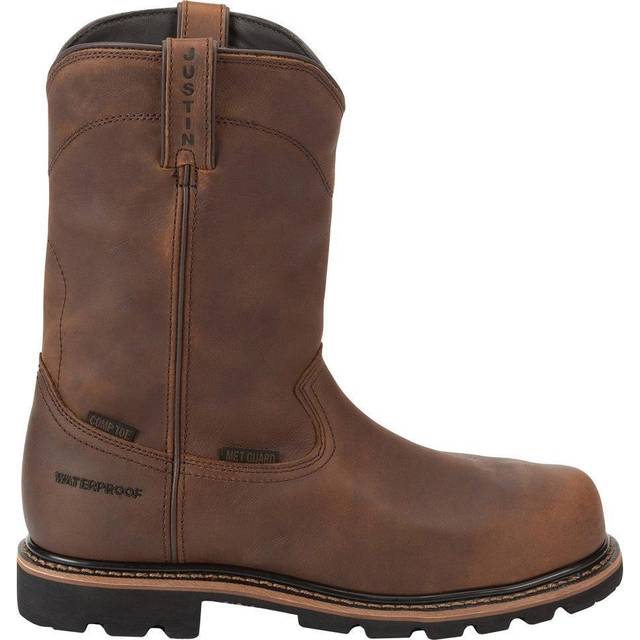 Justin boots pulley waterproof round steel toe cowhide mens brown work boots