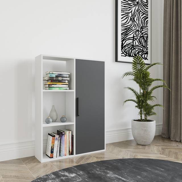 Decorotika Patrick Standard Bookcase Bookshelf Shelving Unit Display Unit With Cabinet - White / Anthracite, Multi