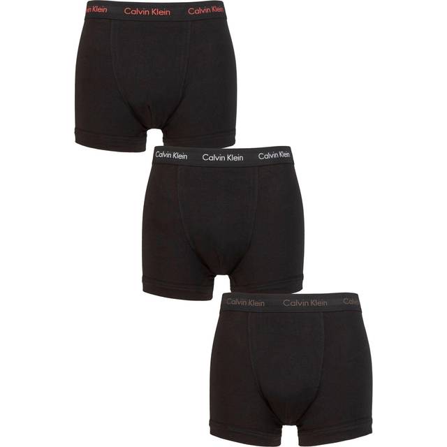 Mens 3 Pack Calvin Klein Cotton Stretch Trunks Cool Melon / Galaxy Grey / Brown Belt S - Black