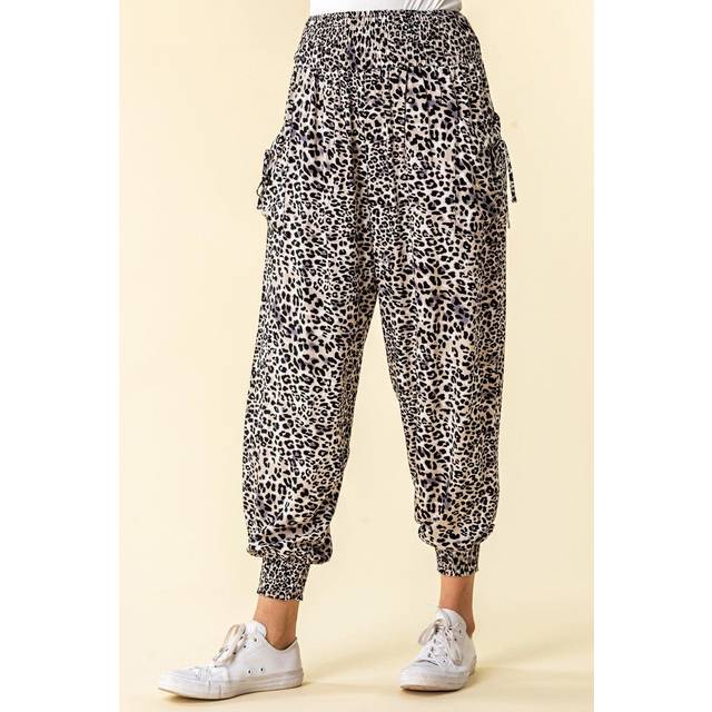 Elastic Waist Animal Hareem Lounge Pants - Black - 10