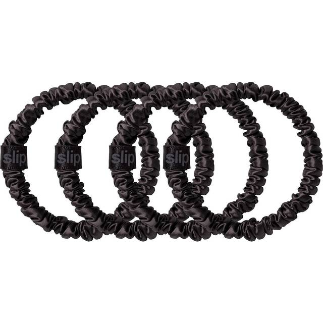 Slip Black Skinny Silk Scrunchies Pack of Four - BLACK