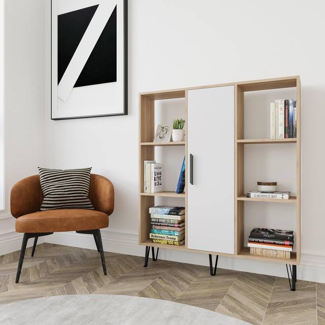 Decorotika Peoria Standard Bookcase Bookshelf Shelving Unit Display Unit With Cabinet - Oak And White, Multi