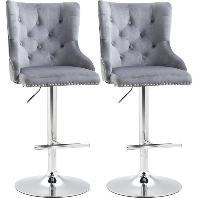 HOMCOM Adjustable Bar Stools Set of 2 - Swivel Bar Chairs w/ Back Footrest - Grey | TJ Hughes