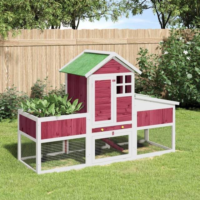 vidaXL Rabbit Hutch Red 170x63x113 cm Solid Wood Pine