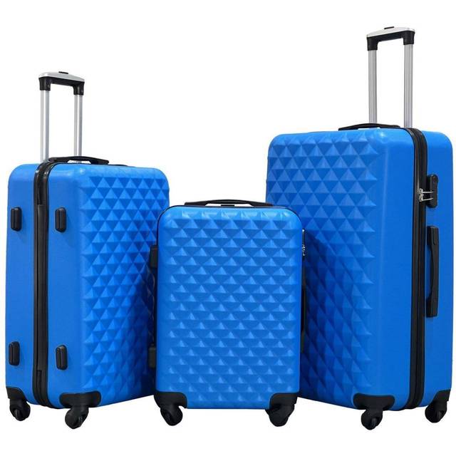 3pc ABS 4 Wheel Diamond Luggage Set - Grey - One Size