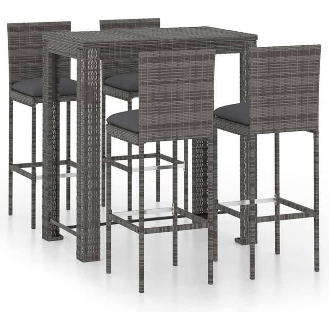 vidaXL 5 Piece Garden Bar Set with Cushions Poly Rattan Grey