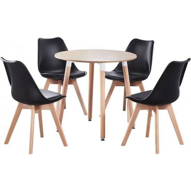 Round Lorenzo Dining Set Includes a Table and Chairs Set of 4 - Black