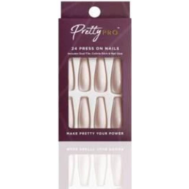 Pretty Pro Reusable Press On False Nails - Look On The White Side (24p