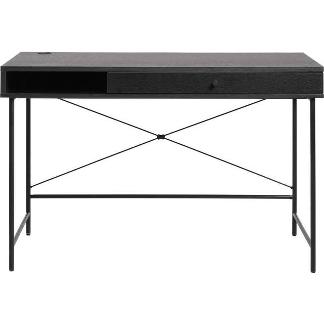 FJORDFORM skrivbord med 1 låda och hylla, 120 x 76 x 60 cm litet datorbord, kontorsbord, för arbetsrum, sovrum, metallram, hål för kabel