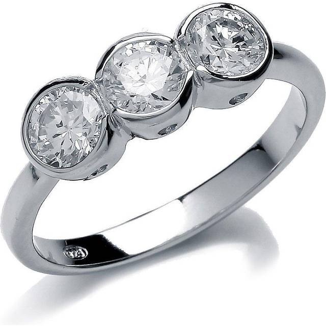 (M) Jewelco London Ladies Rhodium Plated Sterling Silver Cubic Zirconia Trilogy Bubbles Engagement Ring