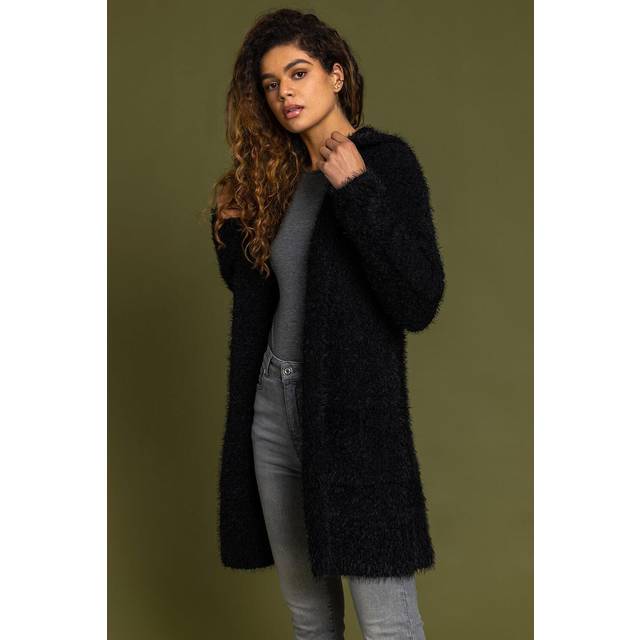 Fluffy Hooded Cardigan - Black - Size 20 - Roman