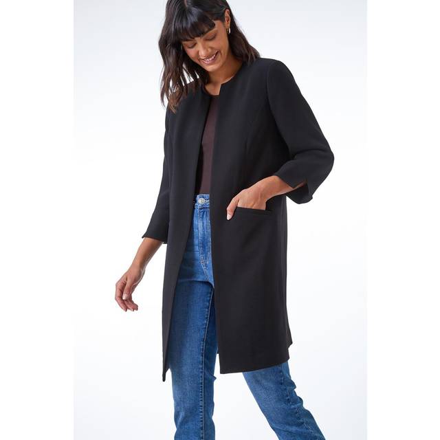 Smart Longline Textured Jacket - Black - Size 22 - Roman