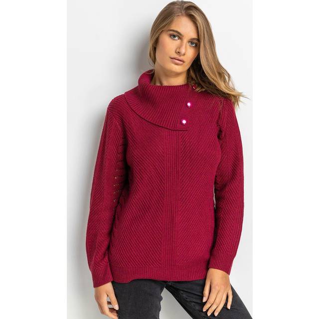 Roman Wine Pointelle Sleeve Cowl Neck Jumper - Size 10