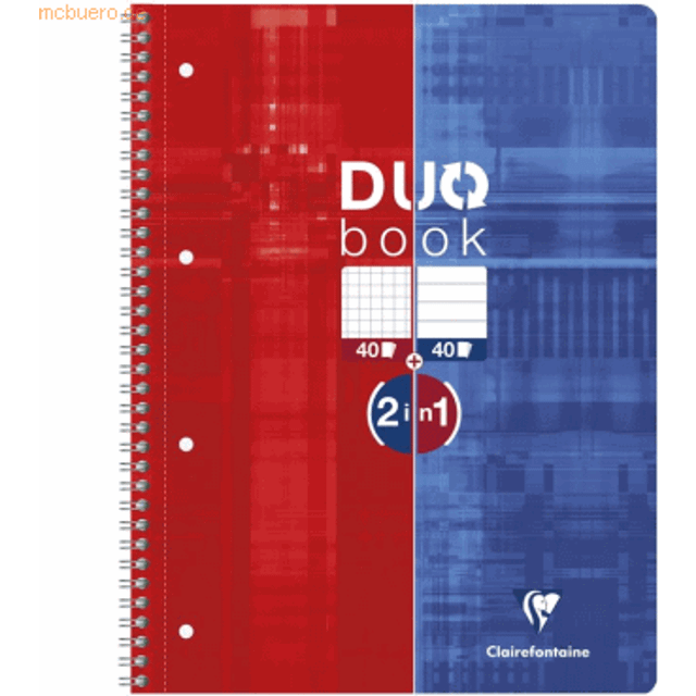 Clairefontaine 82526C spiral-bound notepad (double squared, 40 sheets), blue and red