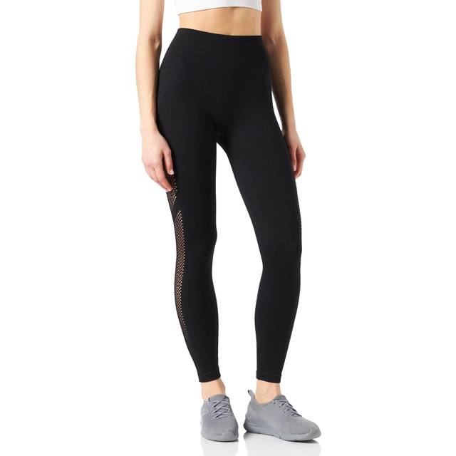 DKNY Kvinnors sport ribb sömlös hög midja tajta leggings, Svart, 42 SE