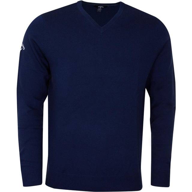 (M, Peacoat Navy) Callaway Mens Ribbed V Neck Merino Sweater
