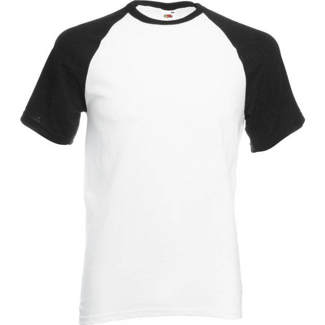 (S, White/Black) Fruit Of The Loom Mens Short Sleeve Baseball T-Shirt