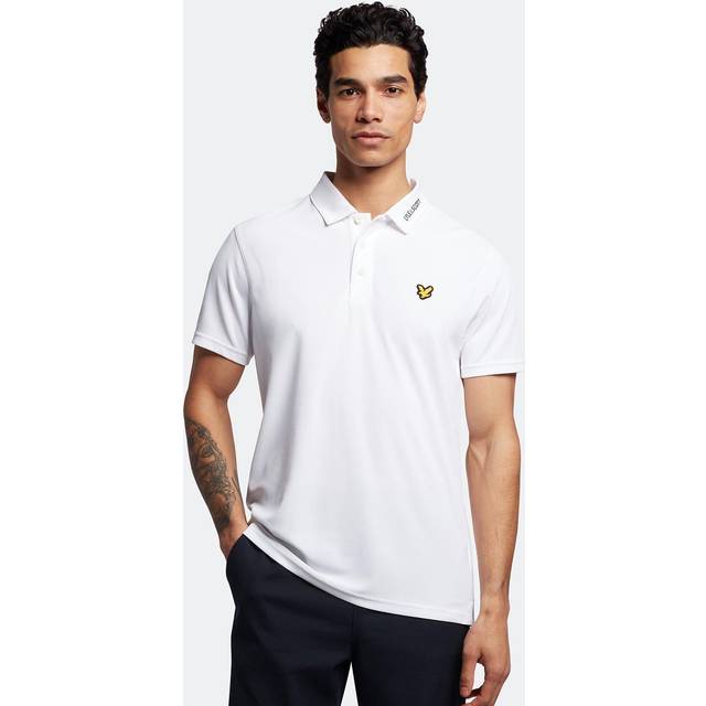 (L, White) Lyle & Scott Mens 2023 Tech Collar Logo Regular Fit Recycled Polo Shirt