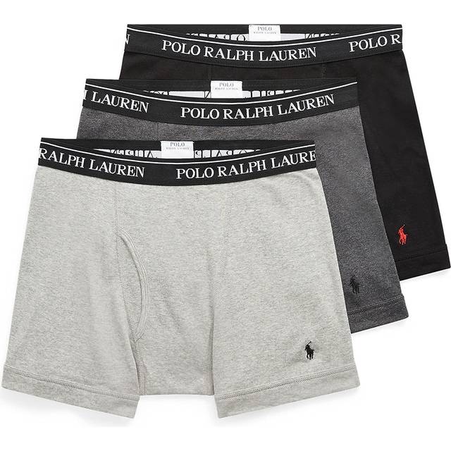 POLO RALPH LAUREN Men's Classic Fit Cotton Boxer Briefs, Trunks & Long Leg Available, 3-Pack, Andover Heather/Madison Heather/Black, Medium